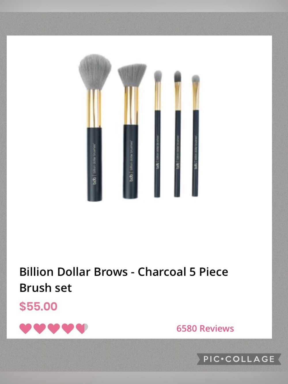 Charcoal makeup  Brush Set by Billion Dollar Brushes set of 5 brushes